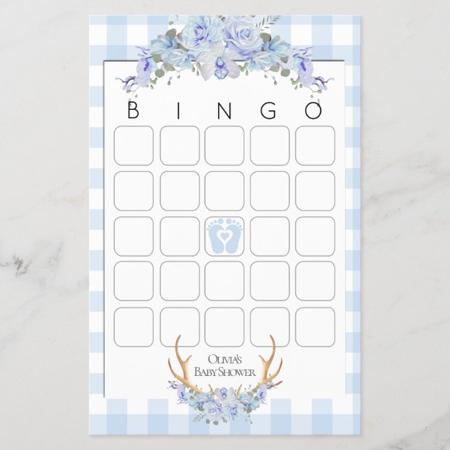 Flyer Chá de fraldas Bingo BOHO chá de fraldas Blue (Frente)