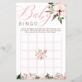 Flyer Chá de fraldas Bingo, Boho com Flores