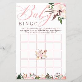 Flyer Chá de fraldas Bingo, Boho com Flores