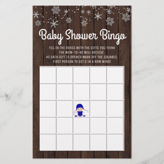 Flyer Chá de fraldas Bingo Menino Russo Snowflake Baby B (Frente)