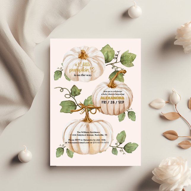 Flyer Chá de fraldas de aquarela de pequena abóbora (Criador carregado)