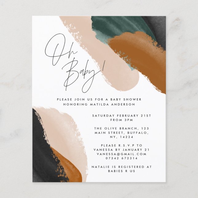 Flyer Chá de fraldas de aquarela verde do terracotta (Frente)