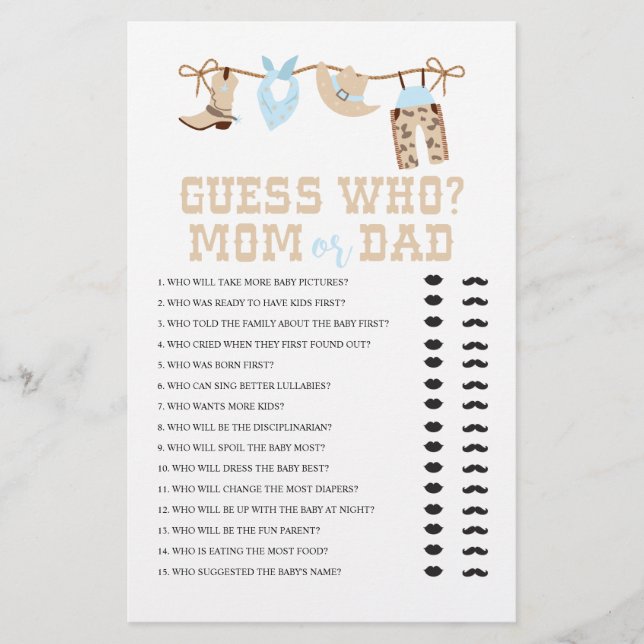 Flyer Chá de fraldas De Cowboy Ocidental Adivinha Quem J (Frente)