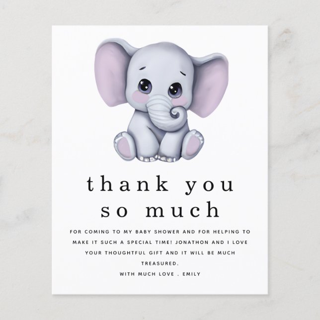 Flyer Chá de fraldas de Elefante Bonito em PAPEL Obrigad (Frente)