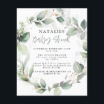Flyer chá de fraldas de folhagem de cor d'água do eucali<br><div class="desc">na moda eucalipto de orçamento,  convite para chá de fraldas de folhagem de elefante fofo.</div>