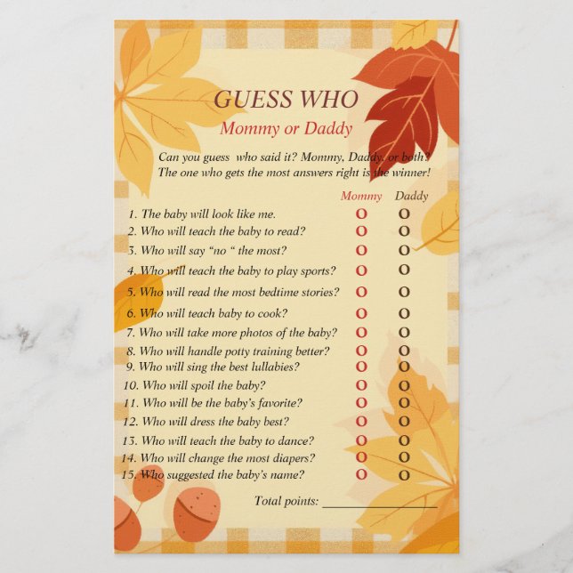 Flyer Chá de fraldas de Folhas de Tema do outono (Frente)