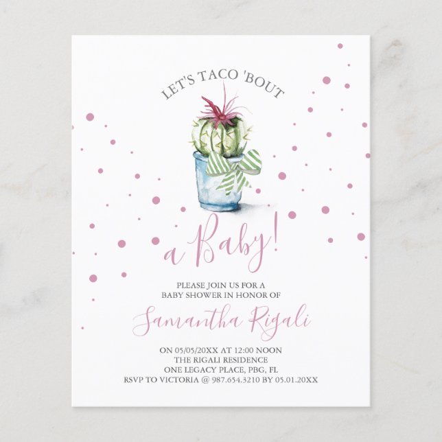 Flyer Chá de fraldas do Bout do Taco de Aquarela Orçamen (Frente)