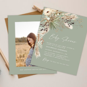 Flyer Chá de fraldas do orçamento pampas moderno verde e