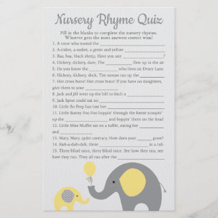 Flyer Chá de fraldas Elefante Amarelo Rhyme Quiz