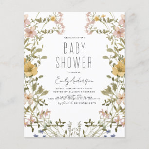 Flyer Chá de fraldas Elegante Elegante de Flor Selvagem