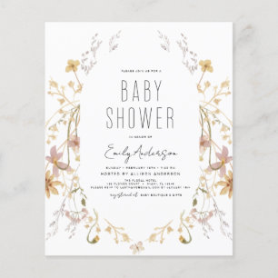 Flyer Chá de fraldas Elegante Elegante de Flor Selvagem