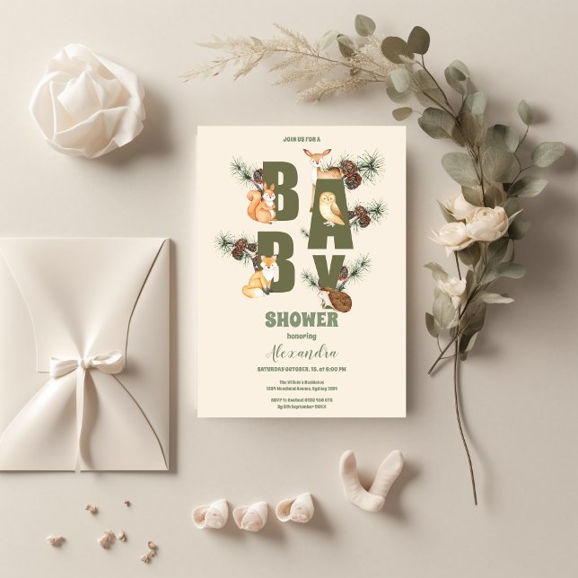 Flyer Chá de fraldas Floresta de Orçamento Amigos e Flor (Criador carregado)