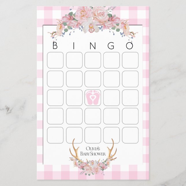 Flyer Chá de fraldas Games Bingo BOHO Chá de fraldas Ros (Frente)