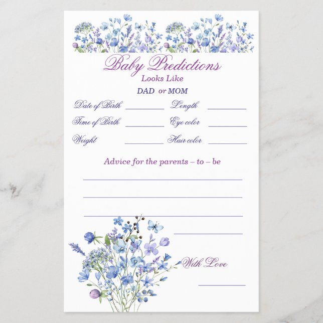 Flyer Chá de fraldas Neutro de Flor Selvagem Azul (Frente)