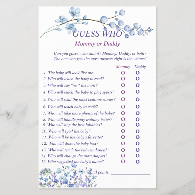 Flyer Chá de fraldas Neutro de Flor Selvagem Azul (Frente)