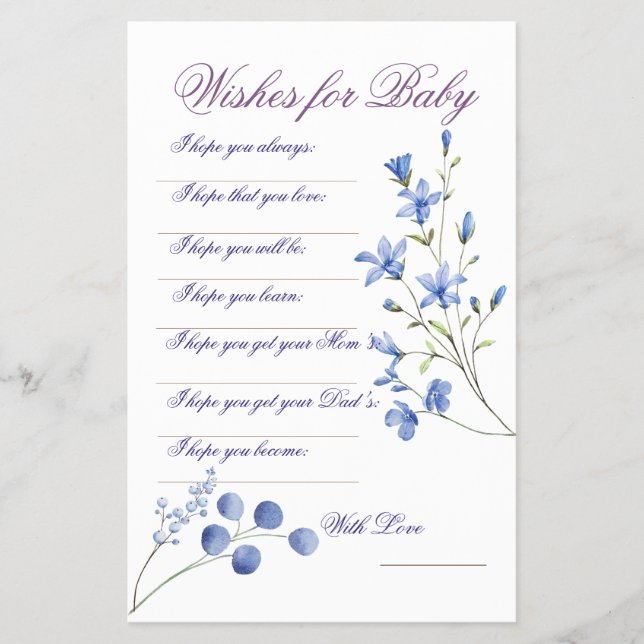 Flyer Chá de fraldas Neutro de Flor Selvagem Azul (Frente)