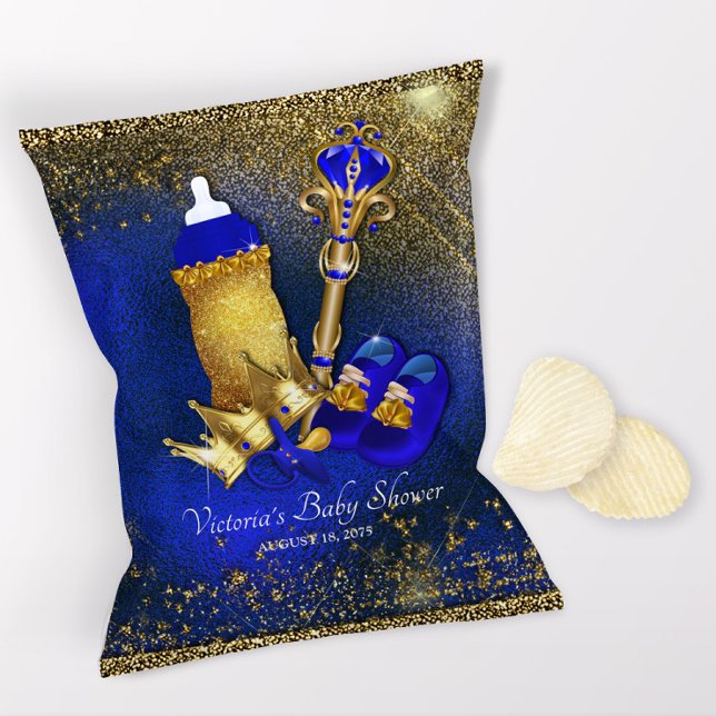 Flyer Chá de fraldas Real Azul Dourado Príncipe Chip Bag (1 ounce snack bag wrapper flyer. )
