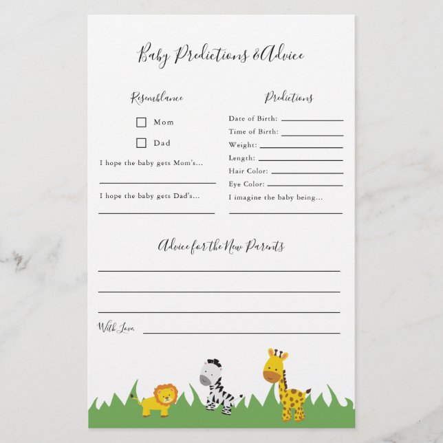 Flyer Chá de fraldas Safari Predições e Jogo de Aconselh (Frente)