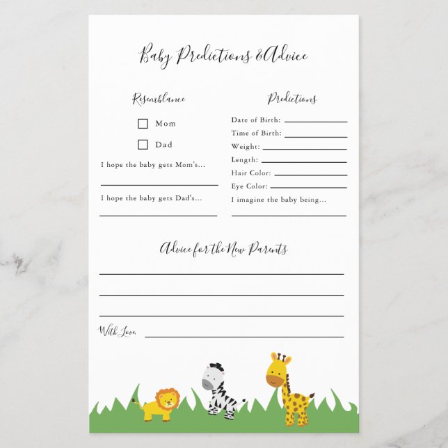 Flyer Chá de fraldas Safari Predições e Jogo de Aconselh (Frente)