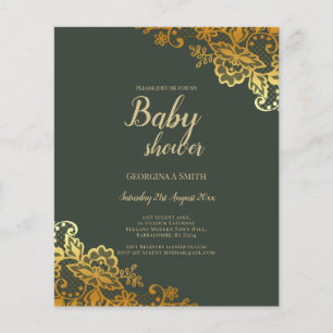 Flyer Chá de fraldas Verde Dourado Lace Emerald