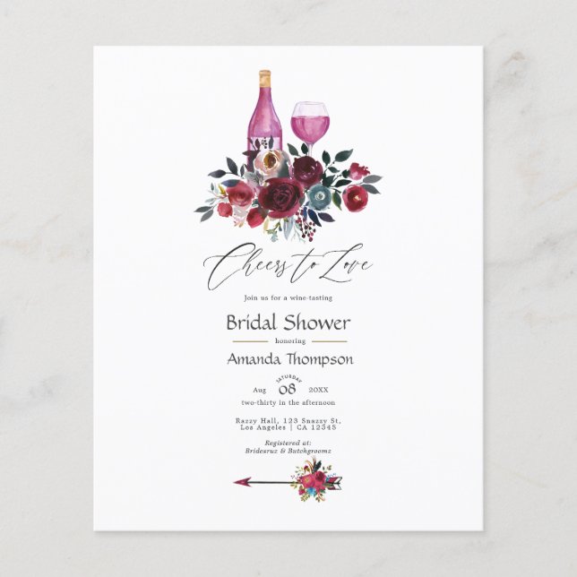 Flyer Chá de Noiva Boho Burgundy e Azul-Marinho Degustaç (Frente)