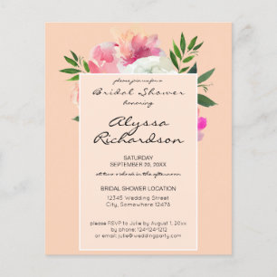 Flyer Chá de panela 2B Floral Branco Cor-de-Rosa Orçam