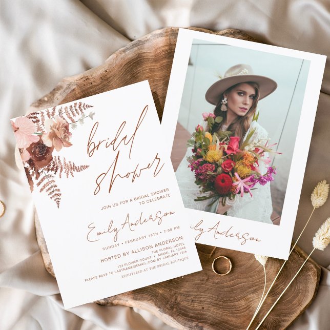 Flyer Chá de panela de Boho Floral do Terracotta (Criador carregado)