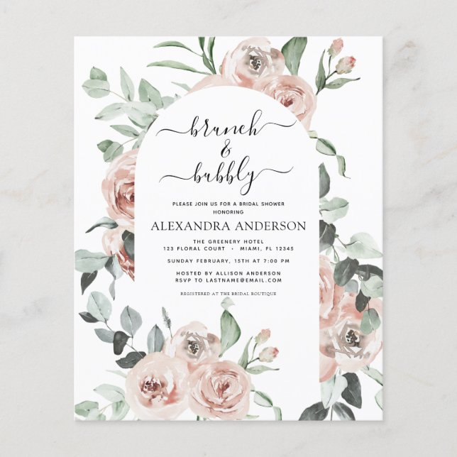 Flyer Chá de panela de Brunch e Bolha Rosa com Dobra de  (Frente)