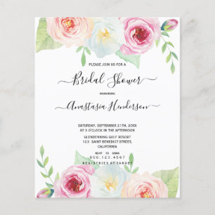 Flyer Chá de panela de Flores de rosas Cute de Orçamen