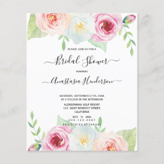 Flyer Chá de panela de Flores de rosas Cute de Orçamento