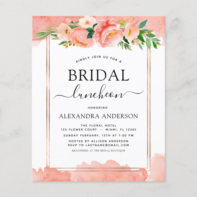 Flyer Chá de panela de Pêssego Coral de Orçamento Lunche (Frente)