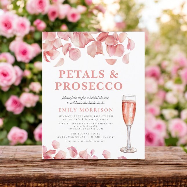 Flyer Chá de panela de Petals de Orçamento e Prosecco (Criador carregado)
