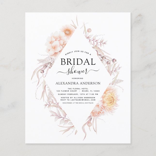 Flyer Chá de panela do Deserto Rosa Pink com Êxito Chic (Frente)