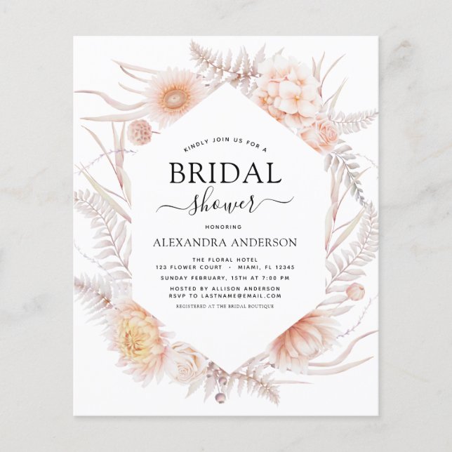 Flyer Chá de panela do Deserto Rosa Pink com Êxito Chic (Frente)