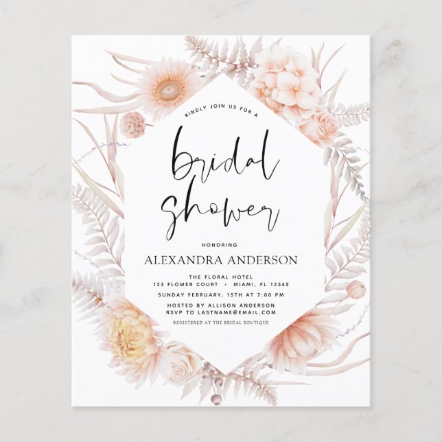 Flyer Chá de panela do Deserto Rosa Pink com Êxito Chic (Frente)