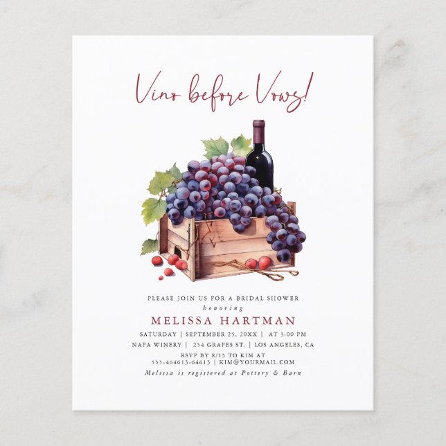 Flyer Chá de panela Elegante de Orçamento Vino Antes do  (Frente)