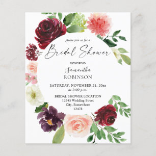 Flyer Chá de panela Floral Cor-de-Rosa e Borda-Rubrica 