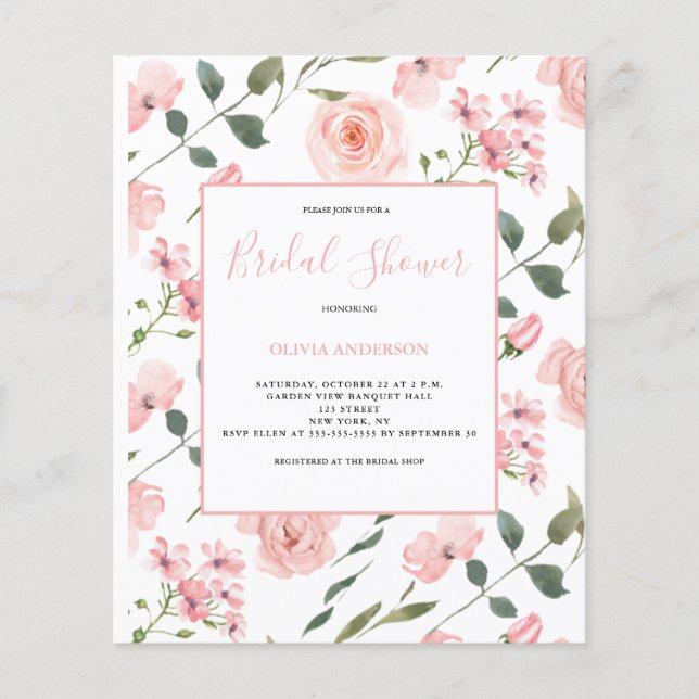 Flyer Chá de panela Floral Rosa Blush (Frente)