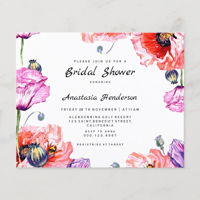 Flyer Chá de panela Orçamento/Flores de Papoila. (Frente)