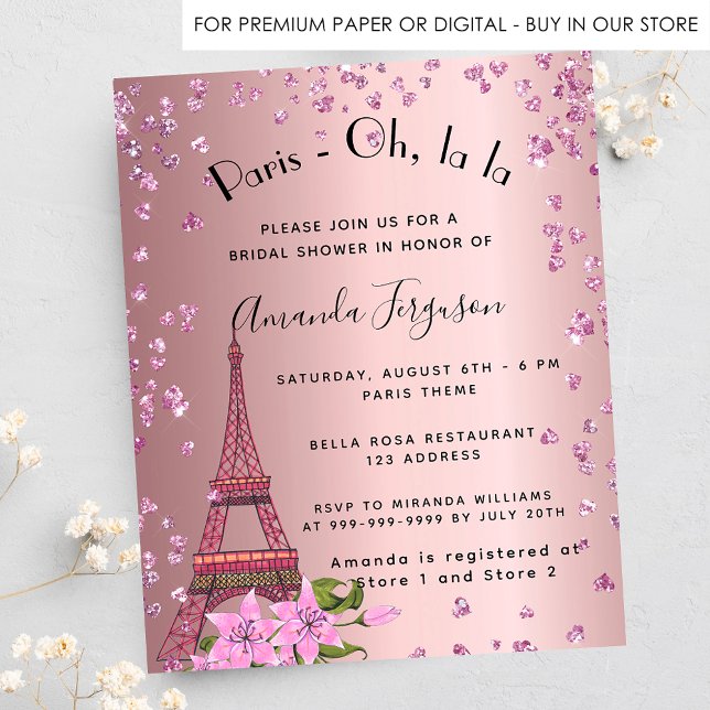 Flyer Chá de panela Paris Eiffel — convite orçamental ro (Criador carregado)
