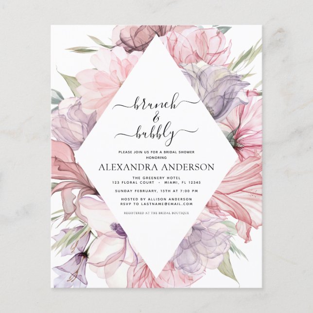 Flyer Chá de panela Roxo do Brunch e Bubble Boho (Frente)