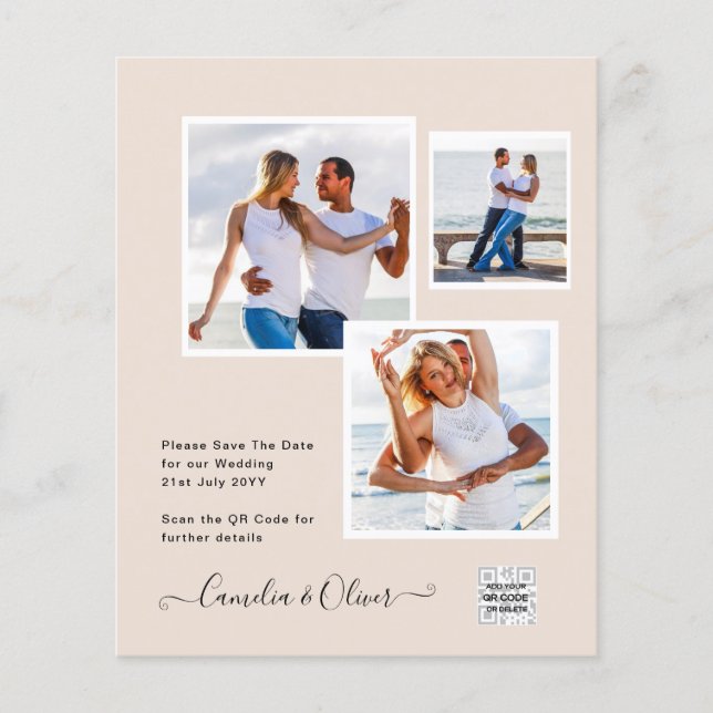 Flyer Champanhe Blush PHOTO Casamento Convite QR Código (Frente)