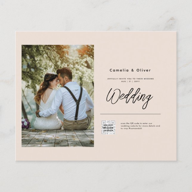 Flyer Champanhe Blush PHOTO Casamento Convite QR Código (Frente)
