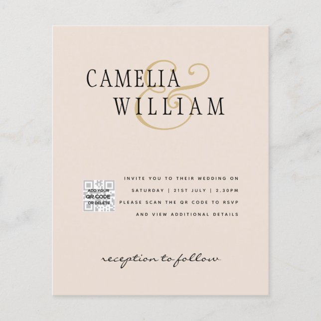 Flyer Champanhe Blush PHOTO Casamento Convite QR Código (Frente)