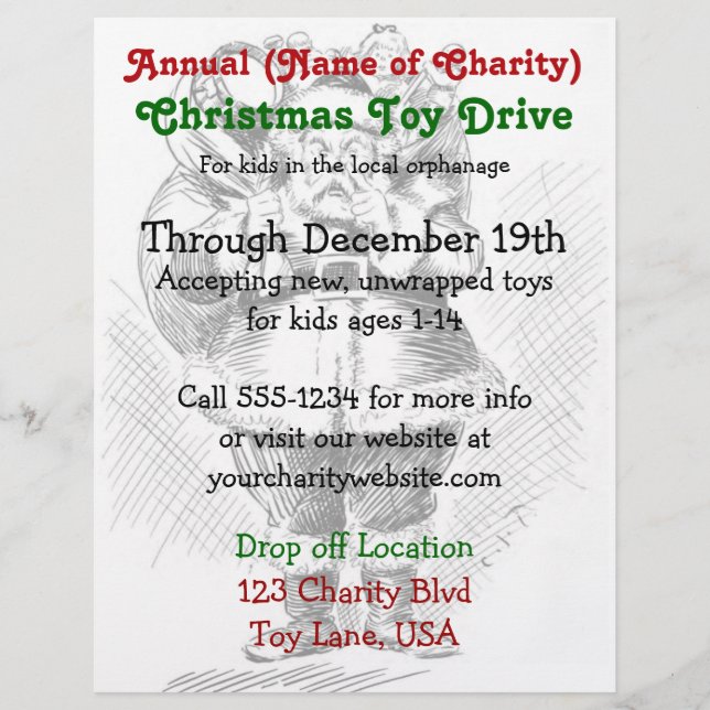 Flyer Charity Annual Christmas Toy Drive Santa Claus (Frente)
