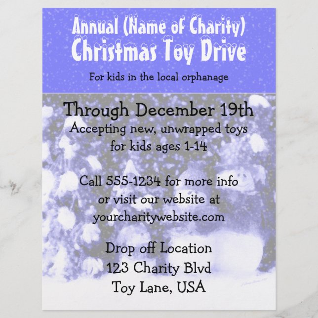 Flyer Charity Annual Christmas Toy Drive Snowmen Blue (Frente)