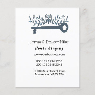 Flyer Chave Inicial da Propriedade Floral bonito Azul