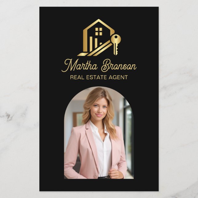 Flyer Chave Moderna de Casa Dourada Agente Imobiliário (Verso)