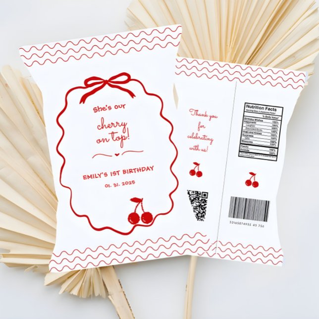 Flyer Cherry Desenhado à Mão no Bag Superior do Chip Bag (Hand drawn Cherry on Top Party Favor Chip bag loot bag)