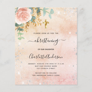 Flyer Christening rosa gold floral eucalipto convite